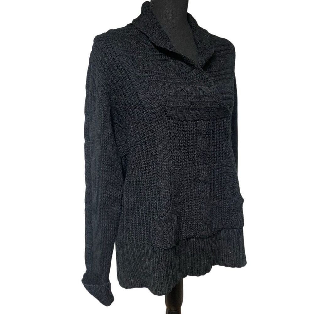 Arizona Black Cable Knit Kangaroo Pocket Pullover Sweater N0282